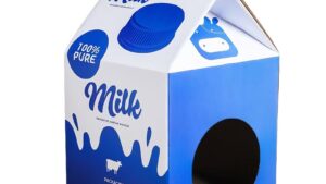 Casita Caja Cartón & Rascador MILK P/Mascotas Gatos Talle S / Azul / 33cmx33cmx63cm - Mod.YKPT-RD0057