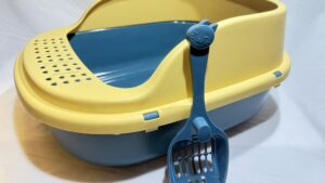 Arenero Baño Sanitario P/Gatos Mascota + Pala Recolectora / Grande / Azul & Amarillo /61.50cmx44.50cmx22cm - Mod.YKCL-162RD-A