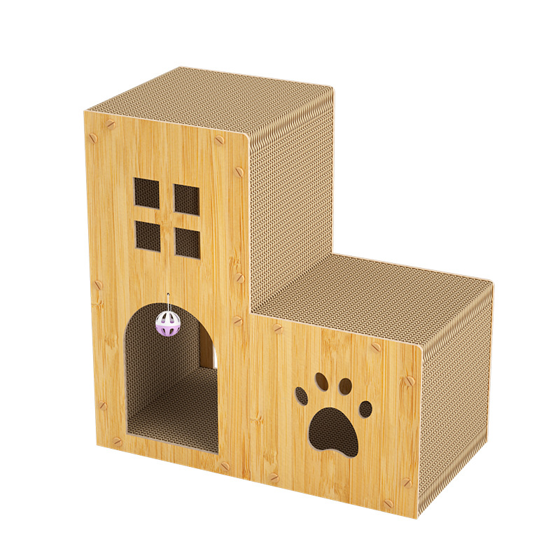 Casita-Rascador 2 Escalones C/Juego Pelota / Cartón & Madera P/Gatos Medianos / Talle M / 45cmx45cmx23cm /Mod.YKPT-RD0051 - Imagen 4