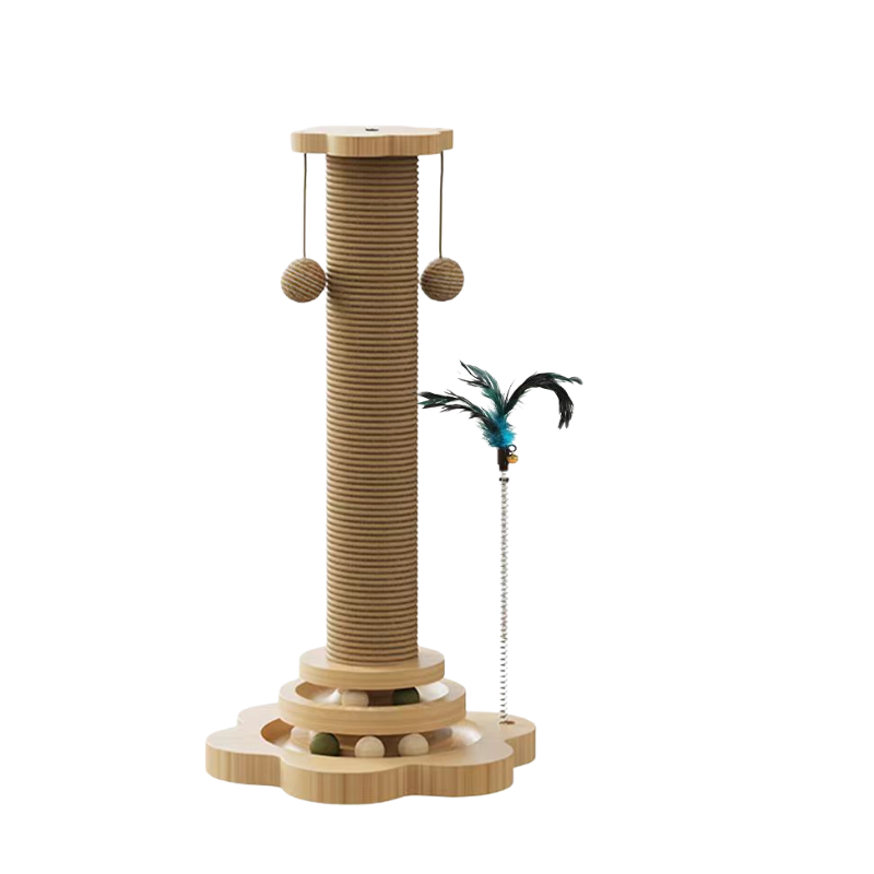 Arbol Rascador Madera & Sisal / Torre Pelotas 2 Pisos / Pelotas Colgantes / Pluma Resorte / 28x28x40cm - Mod.YKCTRD-0102 - Imagen 2