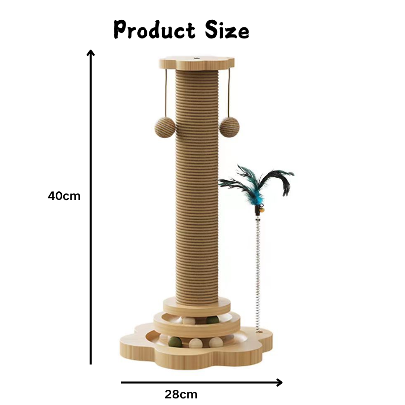 Arbol Rascador Madera & Sisal / Torre Pelotas 2 Pisos / Pelotas Colgantes / Pluma Resorte / 28x28x40cm - Mod.YKCTRD-0102 - Imagen 3