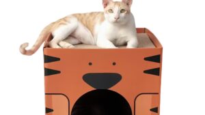 Casita & Rascador Doble Cartón P/Mascotas Gatos Talle M / Terracota / 40cmx40cmx40cm - Mod.YKPT-RD0022