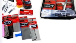 Kit Lavado Secado & Mantenimiento Automóviles / Pack : Microfibras + Esponjas + Cepillo + Lampazo - 11 Piezas Mod.GP-001