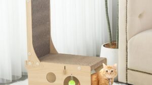 Casita-Cucha-Rascador Vertical & Horizontal C/Juego Pelotas / Cartón & Madera / Gatos / 40cmx23cmx60cm / Mod.YKPT-RD0049