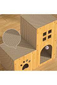 Casita-Rascador 2 Escalones C/Juego Pelota / Cartón & Madera P/Gatos Medianos / Talle M / 45cmx45cmx23cm /Mod.YKPT-RD0051 - Imagen 5