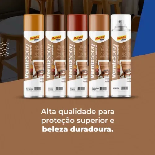 Aerosol Barniz Madera / Protector UV / Mundial Prime / Secado Rápido / 400ml - Colores : Natural - Mogno - Imbuia - Cerejeira - Cast. Freijo - Imagen 7