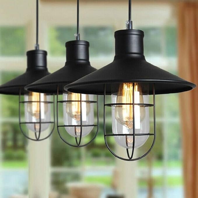 Plafon Luminaria Aplique Colgante Techo / Metal Forjado / Pantalla & Jaula Lampara - 30cmx27cm / Color Negro / Vintage / (No Incluye Lampara) - Mod.38121 - Imagen 2
