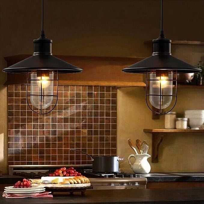 Plafon Luminaria Aplique Colgante Techo / Metal Forjado / Pantalla & Jaula Lampara - 30cmx27cm / Color Negro / Vintage / (No Incluye Lampara) - Mod.38121 - Imagen 5