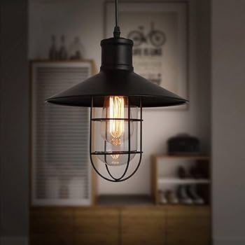 Plafon Luminaria Aplique Colgante Techo / Metal Forjado / Pantalla & Jaula Lampara - 30cmx27cm / Color Negro / Vintage / (No Incluye Lampara) - Mod.38121