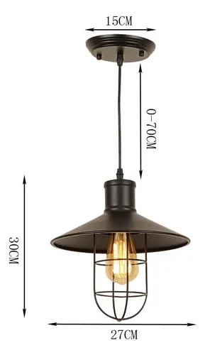 Plafon Luminaria Aplique Colgante Techo / Metal Forjado / Pantalla & Jaula Lampara - 30cmx27cm / Color Negro / Vintage / (No Incluye Lampara) - Mod.38121 - Imagen 15