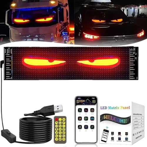 Pantalla Mini Panel Led /Autoadhesivo P/Luneta-Parabrisas Automóvil Ojos Leds / Texto / Símbolos / Advertencias / Emoticons / Programable / Etc. - Conexión Puerto USB / Control - Celular Bluethoot / Ventanas Hogar / Negocio / Oficina - 110mmx348mm - Mod.1241 - Imagen 16