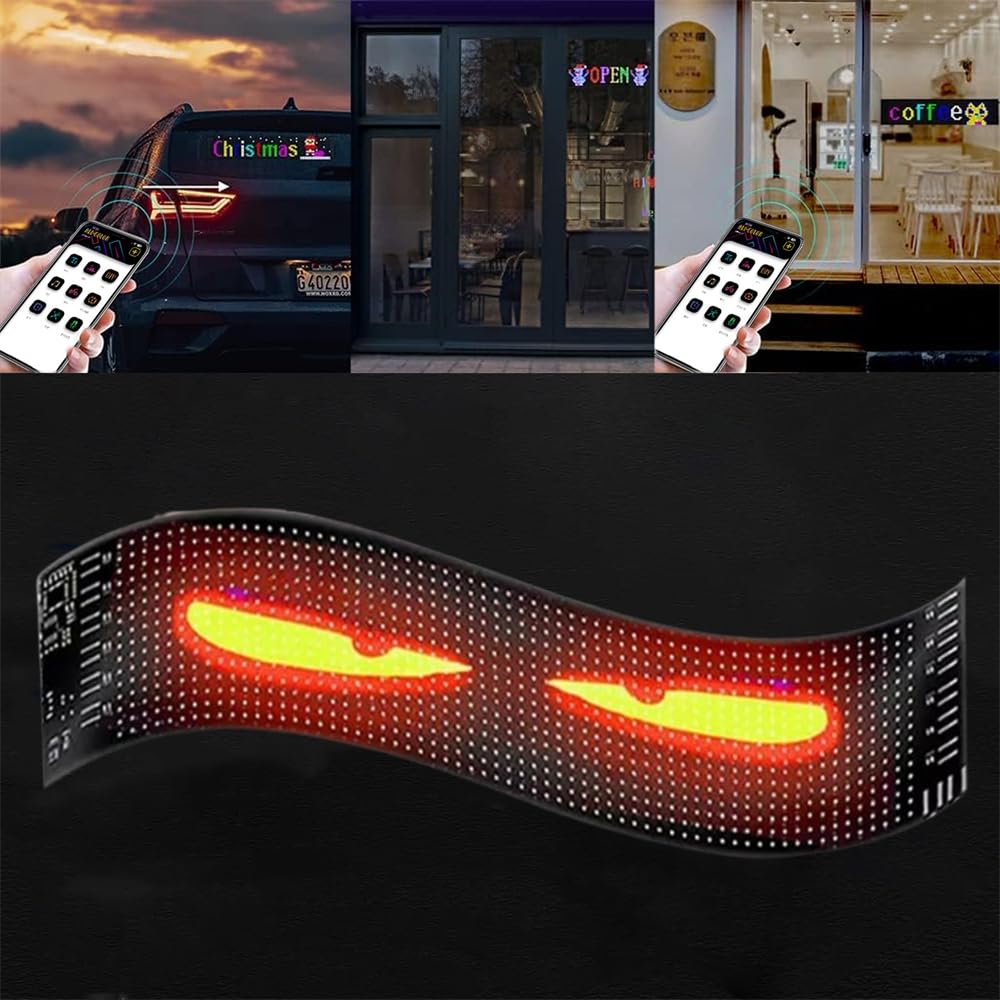 Pantalla Mini Panel Led /Autoadhesivo P/Luneta-Parabrisas Automóvil Ojos Leds / Texto / Símbolos / Advertencias / Emoticons / Programable / Etc. - Conexión Puerto USB / Control - Celular Bluethoot / Ventanas Hogar / Negocio / Oficina - 110mmx348mm - Mod.1241 - Imagen 6