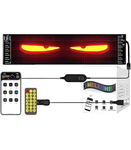 Pantalla Mini Panel Led /Autoadhesivo P/Luneta-Parabrisas Automóvil Ojos Leds / Texto / Símbolos / Advertencias / Emoticons / Programable / Etc. - Conexión Puerto USB / Control - Celular Bluethoot / Ventanas Hogar / Negocio / Oficina - 110mmx348mm - Mod.1241 - Imagen 9