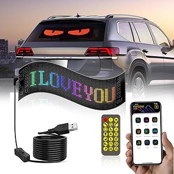 Pantalla Mini Panel Led /Autoadhesivo P/Luneta-Parabrisas Automóvil Ojos Leds / Texto / Símbolos / Advertencias / Emoticons / Programable / Etc. - Conexión Puerto USB / Control - Celular Bluethoot / Ventanas Hogar / Negocio / Oficina - 110mmx348mm - Mod.1241 - Imagen 18