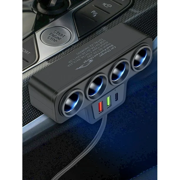 Adaptador P/Encendedor Tablero Automóvil Universal 12v-24V / 4 Socket + 2 USB + Tipo C - Mod.CSD25 - Imagen 3