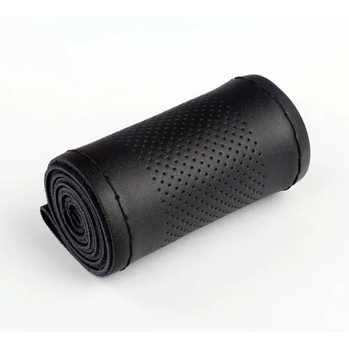 Cubre Volante P/Atar - Coser Cuero Sintetico Textura Micro Perforado 38cm / Negro + Costura negro - Mod.CN38 - Imagen 5