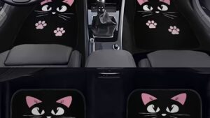 Juego Alfombras Pisos Automóvil de Fibra Sintética / Diseño Gato Estampado / Delanteras & Traseras / Dama - Mod.CAT5