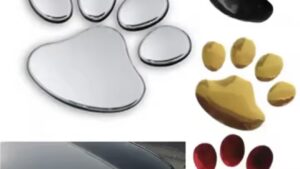 Sticker Insignia Emblema Metálico Autoadhesivo Relieve 3D - Huellas Gato / Decorativo / Negro-Rojo-Silver-Dorado / 70mmx60mm / x Unidad - Mod.CAT25