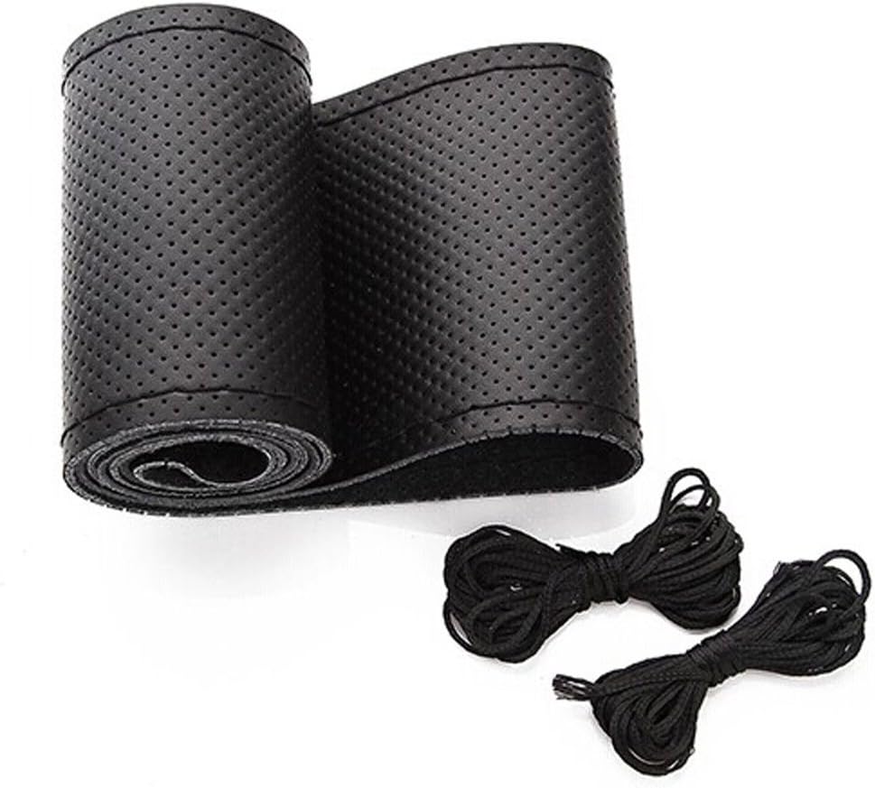 Cubre Volante P/Atar - Coser Cuero Sintetico Textura Micro Perforado 38cm / Negro + Costura negro - Mod.CN38 - Imagen 7