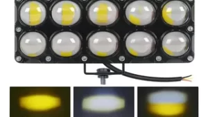 Foco Led Potente Caminero 10 Leds Cob / Blanco+Amarillo / Fijo+Flash / 12v-40w / Rectangular / Automóvil - Moto / 6cmx14.5cm  / Unidad - Mod.L154