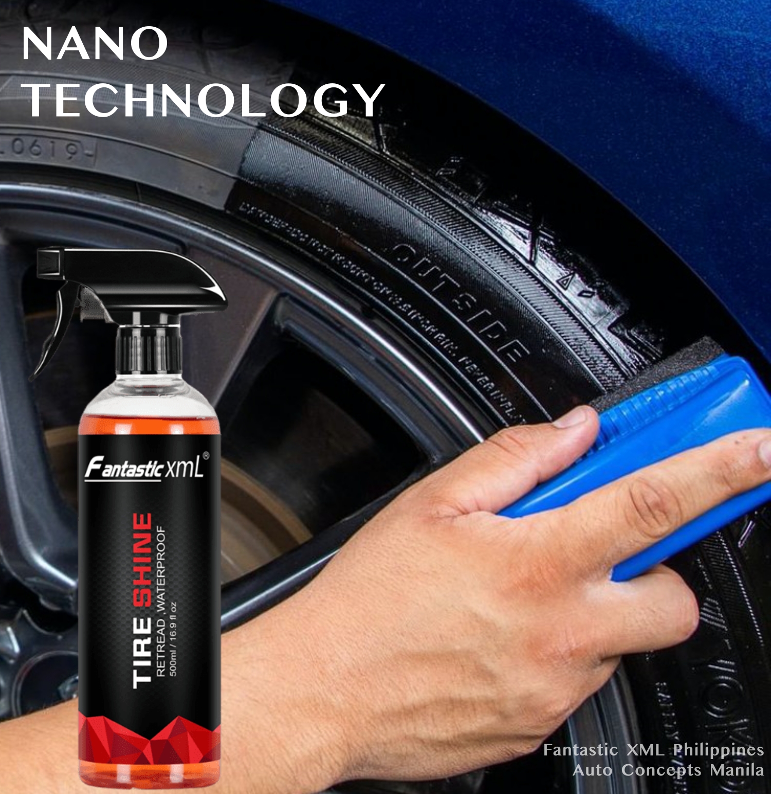 Renovador Abrillantador Neumáticos Automóvil / Tire Shine FANTASTIC XML / Nano Technology / Aspecto Húmedo / 500ml - Mod.550 - Imagen 6