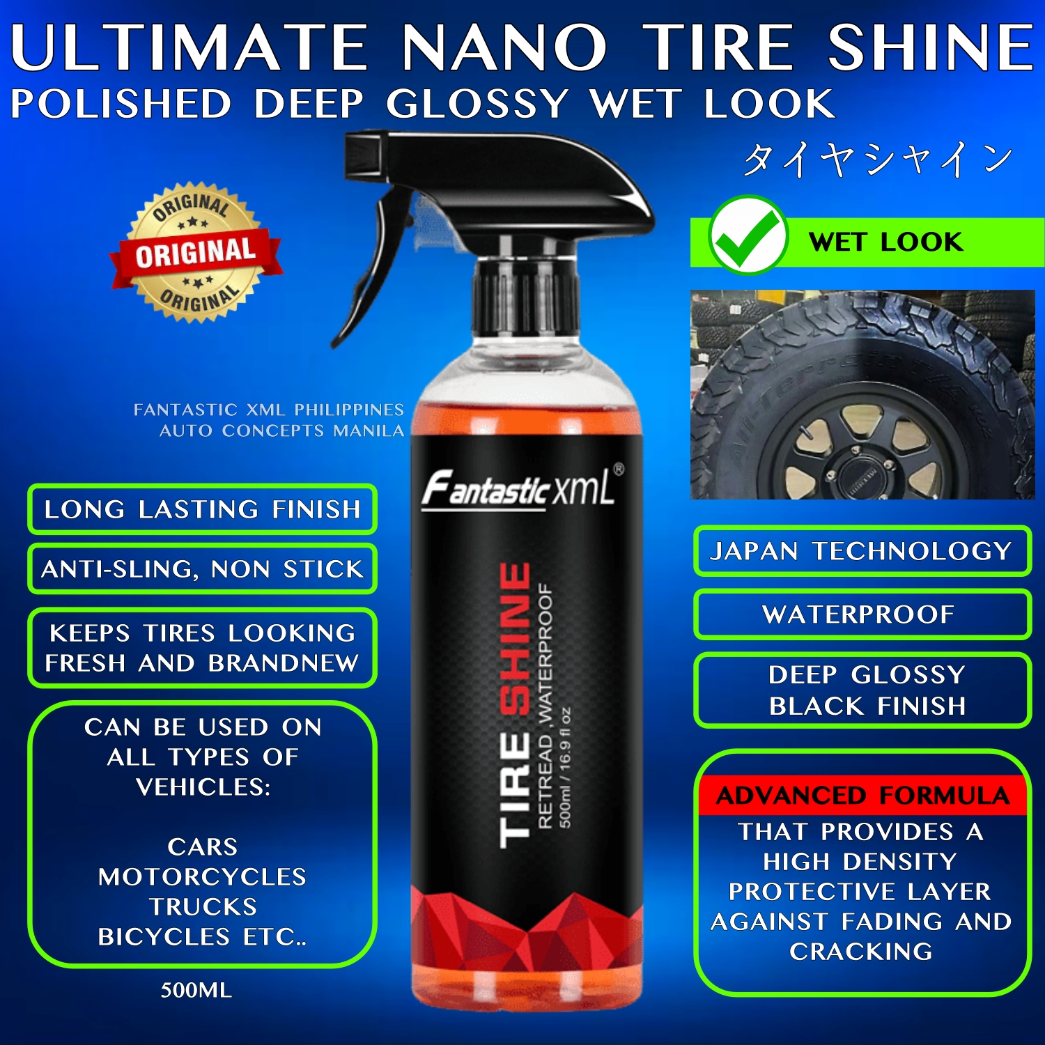 Renovador Abrillantador Neumáticos Automóvil / Tire Shine FANTASTIC XML / Nano Technology / Aspecto Húmedo / 500ml - Mod.550 - Imagen 2