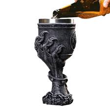 Copa Cádiz Decorativa Dragon Nórdico Medieval / Material : Imágenes Medievales Resina & Recipiente Acero Inoxidable / Vinos - Champagne - Cocktail Etc. / 8x17.5cm /Capacidad 200ml - Mod.DRA61A - Imagen 2