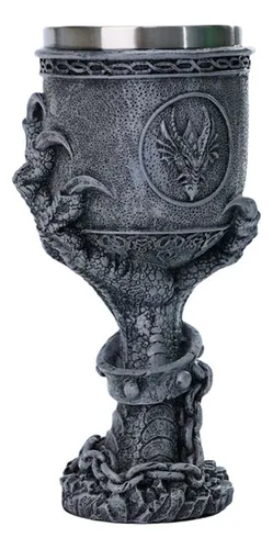 Copa Cádiz Decorativa Dragon Nórdico Medieval / Material : Imágenes Medievales Resina & Recipiente Acero Inoxidable / Vinos - Champagne - Cocktail Etc. / 8x17.5cm /Capacidad 200ml - Mod.DRA61A - Imagen 4