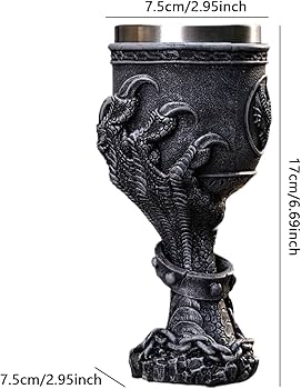 Copa Cádiz Decorativa Dragon Nórdico Medieval / Material : Imágenes Medievales Resina & Recipiente Acero Inoxidable / Vinos - Champagne - Cocktail Etc. / 8x17.5cm /Capacidad 200ml - Mod.DRA61A - Imagen 3