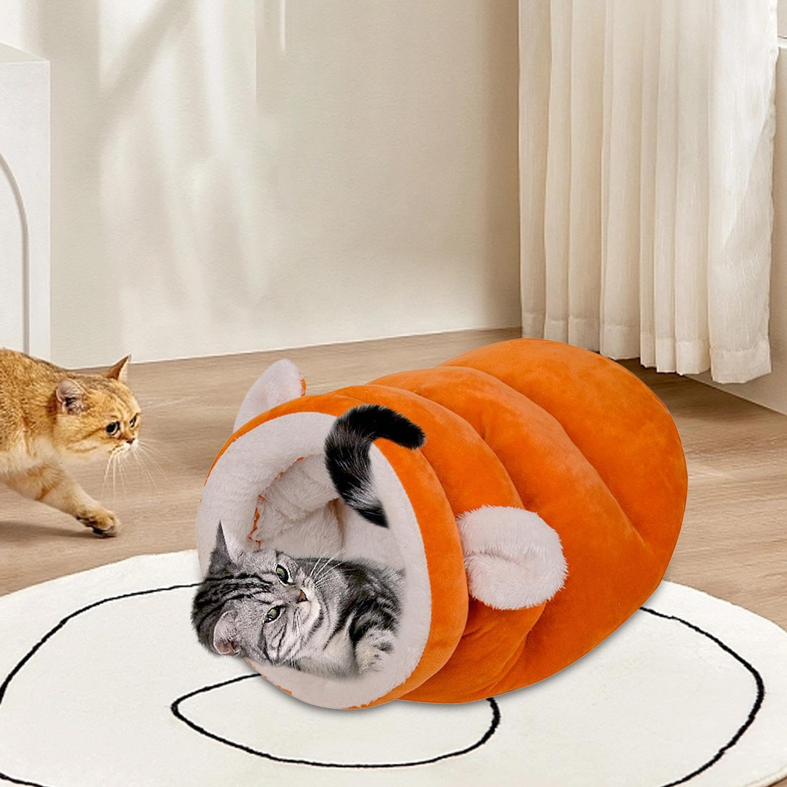 Cama Cucha Sobre/Saco Dormir Tipo Cueva / P/Mascotas Gatos & Perros / Talle M / Naranja - Interior Corderito Sintetico / - 50cmx35cm Mod.RD2502MOR - Imagen 5
