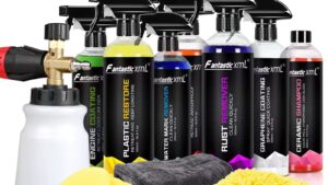 Super Pack Detailing Kit FANTASTIC XML / Mantenimiento Estética Automóvil / Pistola Espuma Hidrolavadora / Esponja Lavado Microfibra / 4 Esponjas Aplicaciones / 4 Microfibras 30cmx30cm / 7 Productos 500ml Uso : Interiores - Exteriores - Motor - Cubiertas - Manchas Vidrios -Etc. - Mod.7500