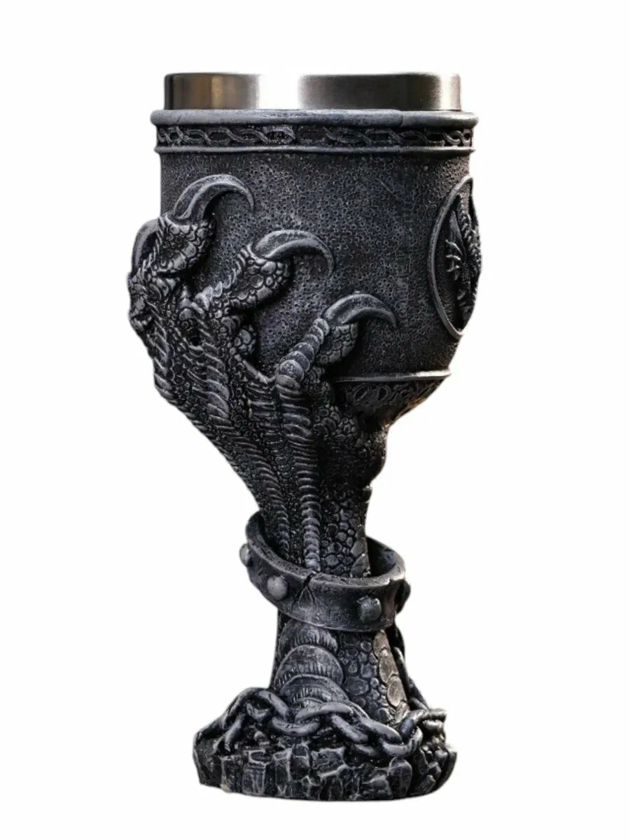 Copa Cádiz Decorativa Dragon Nórdico Medieval / Material : Imágenes Medievales Resina & Recipiente Acero Inoxidable / Vinos - Champagne - Cocktail Etc. / 8x17.5cm /Capacidad 200ml - Mod.DRA61A - Imagen 7