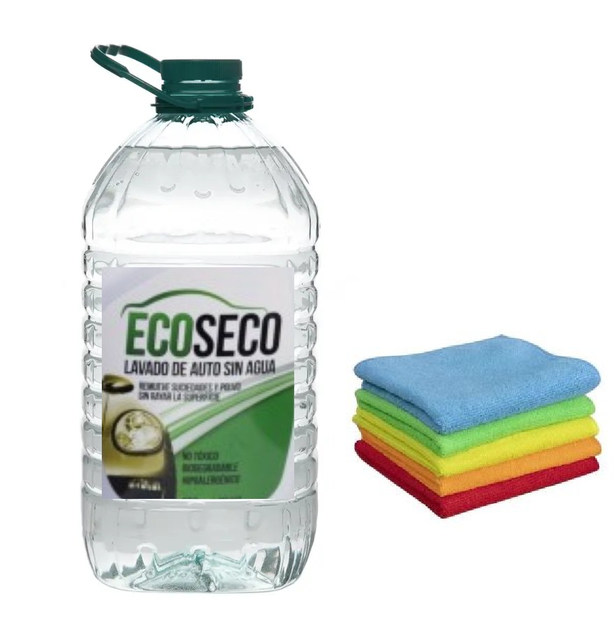 EcoSeco Liquido Formulado P/Lavado En Seco Sin Agua del Automóvil 5 Litros+4 Microfibras 40x40cm+Pulverizador - Imagen 7