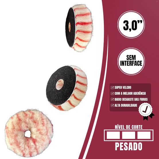 Pad Corderito 1 Faz - Lana Pirulito LINCOLN / 3¨-75mm / Corte Alto Sin Interfase / P/Pulidora DA-Doble Accion / Lana Blanca+Roja / Corte Lijado 1200 - Mod.320577