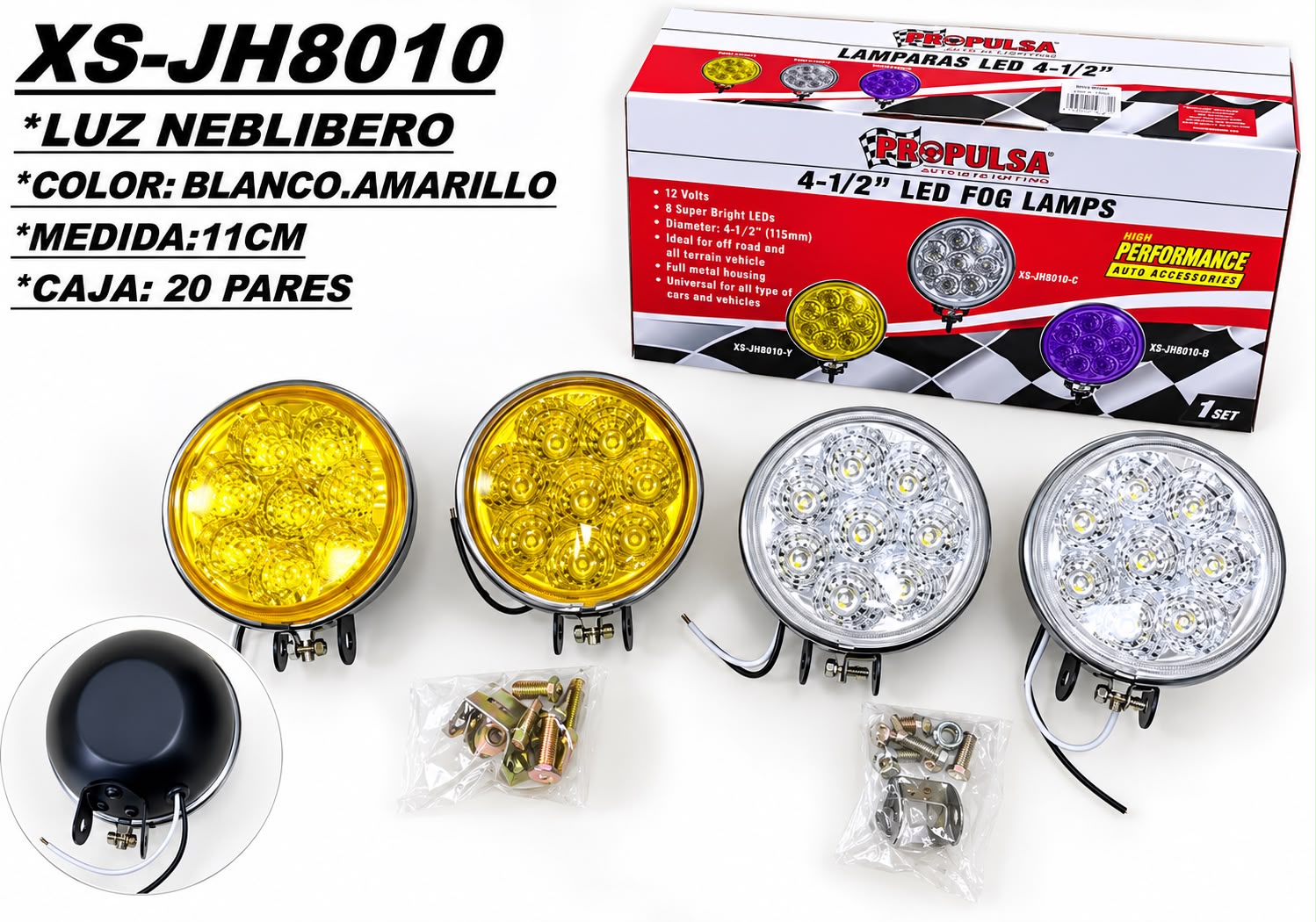 Camineros Focos Redondos / 8 Leds / 11cm / ( )w / Automóvil / Moto x Par / Amarillo - Clear / Mod.8010L