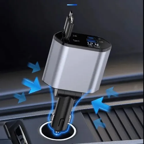 Cargador Auto Carga Rapida / 60w / Cables Tipo C+ Cable Lighting / Puertos Usb + Tipo C / Medidor Voltaje Digital / 12v / Celular GPS Encendedor - Mod.T01 - Imagen 6