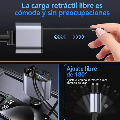 Cargador Auto Carga Rapida / 60w / Cables Tipo C+ Cable Lighting / Puertos Usb + Tipo C / Medidor Voltaje Digital / 12v / Celular GPS Encendedor - Mod.T01 - Imagen 7