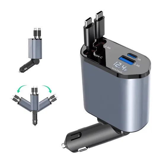 Cargador Auto Carga Rapida / 60w / Cables Tipo C+ Cable Lighting / Puertos Usb + Tipo C / Medidor Voltaje Digital / 12v / Celular GPS Encendedor - Mod.T01 - Imagen 11