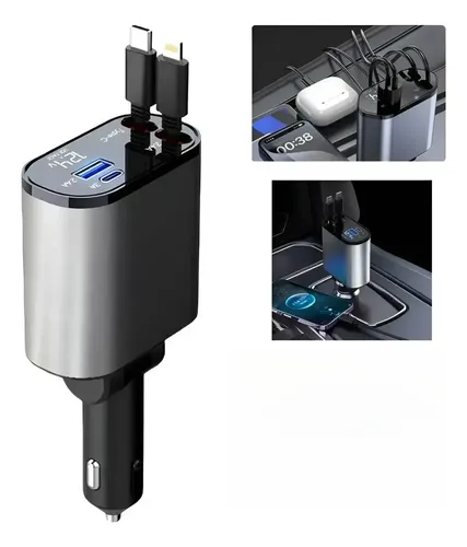 Cargador Auto Carga Rapida / 60w / Cables Tipo C+ Cable Lighting / Puertos Usb + Tipo C / Medidor Voltaje Digital / 12v / Celular GPS Encendedor - Mod.T01 - Imagen 13