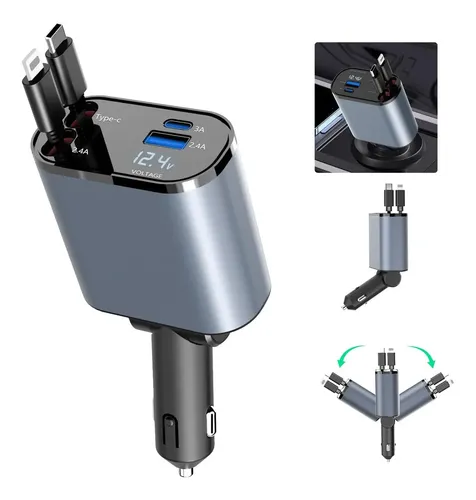 Cargador Auto Carga Rapida / 60w / Cables Tipo C+ Cable Lighting / Puertos Usb + Tipo C / Medidor Voltaje Digital / 12v / Celular GPS Encendedor - Mod.T01 - Imagen 14