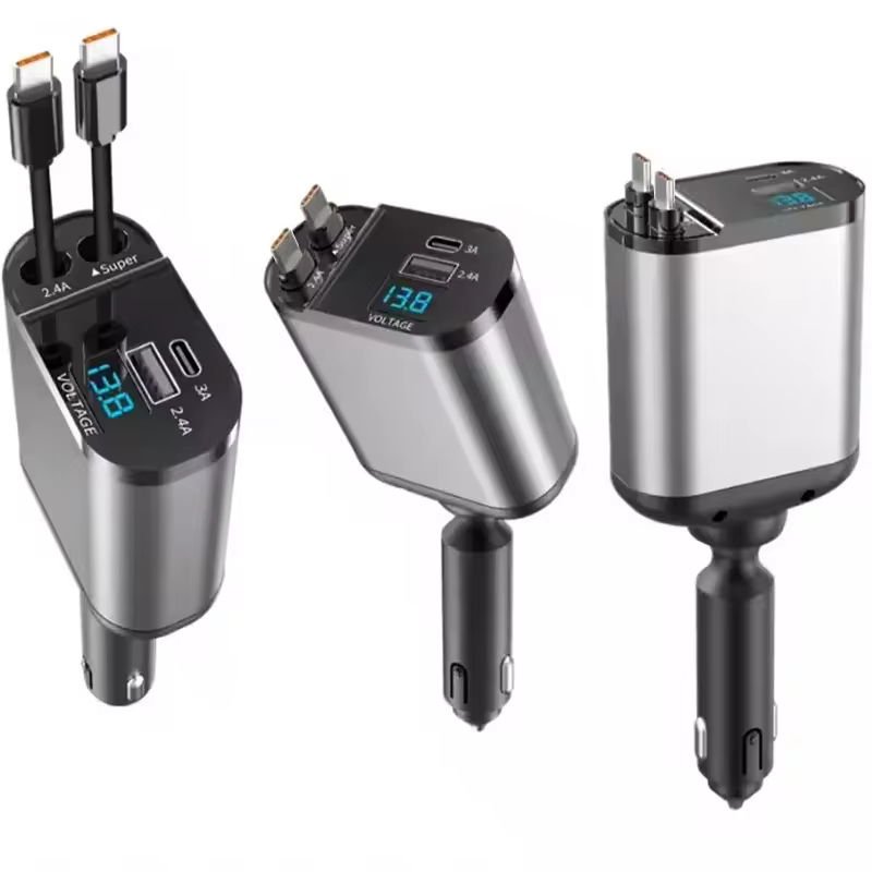 Cargador Auto Carga Rapida / 60w / Cables Tipo C+ Cable Lighting / Puertos Usb + Tipo C / Medidor Voltaje Digital / 12v / Celular GPS Encendedor - Mod.T01 - Imagen 15