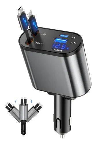 Cargador Auto Carga Rapida / 60w / Cables Tipo C+ Cable Lighting / Puertos Usb + Tipo C / Medidor Voltaje Digital / 12v / Celular GPS Encendedor - Mod.T01 - Imagen 16
