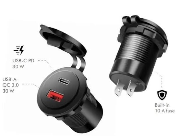 Cargador Moto / Auto / Motorhome Encastre - Doble Puerto / Usb + Tipo C / 12v - Output : DC 5V/2.1-1.0A / Mod.LH26 - Imagen 6